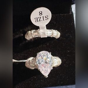 5 carat CZ Baguette 925 Sterling Pear Wedding Ring Set